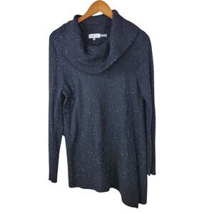 Calvin Klein Sweater Small Flecked Black Cowl turle Neck Assymetric Tunic